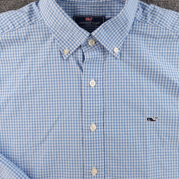 Vineyard Vines Check Whale Button-Down Large Cotton Blue Casual Long Sleeve Men - Picture 2 of 16